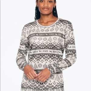 Victoria’s Secret PINK Cozy Long Sleeve Sleep Top Black Fairisle Large NEW